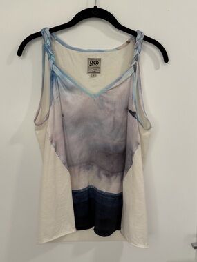 Go by Go Silk Cream & Blue Tie-Dye Braided Strap Camisole